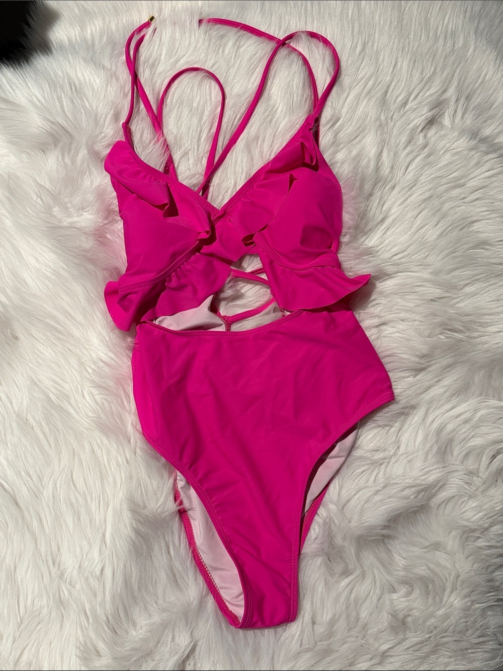 NWOT - DAVI & DANI Hot Pink Ruffle One-Piece Swimsuit